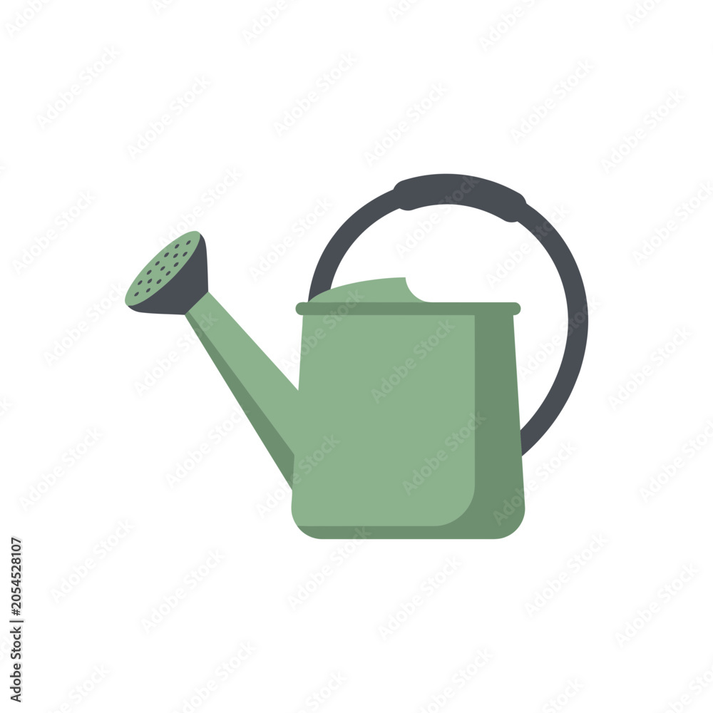 Obraz premium Green watering can in minimalist flat vector style