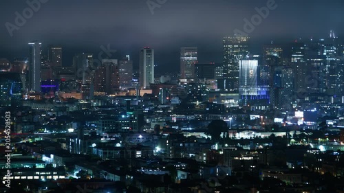 San Francisco Downtown Skyline from Bernal Heights Night Time Lapse Telephoto California USA