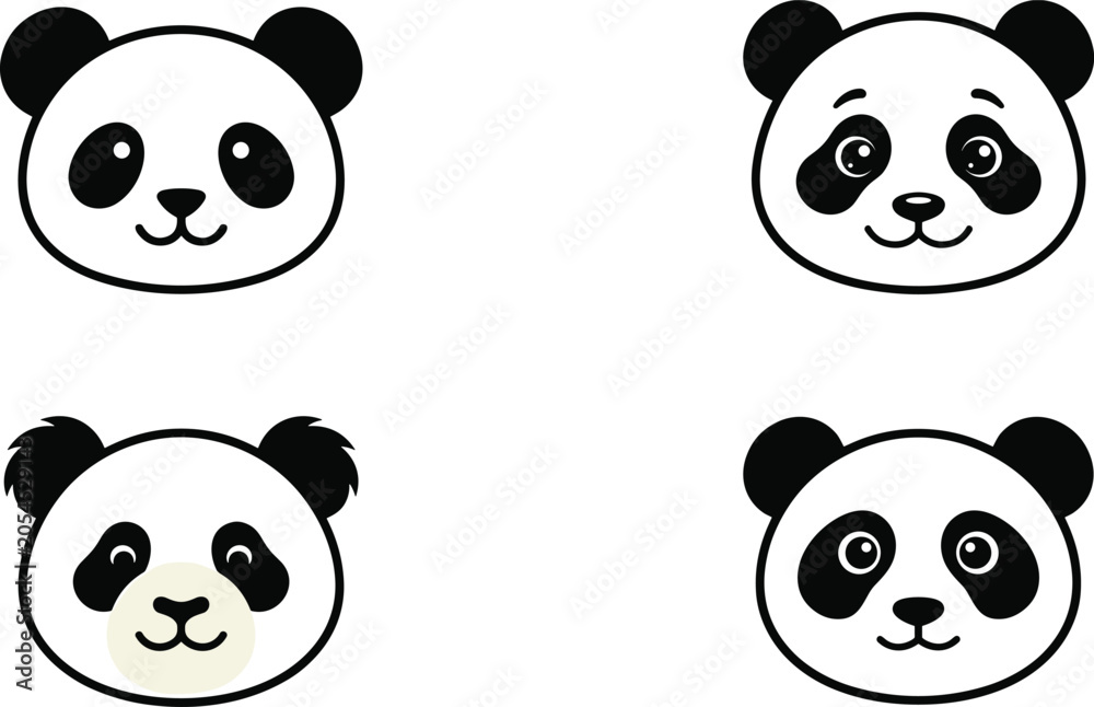 Obraz premium Cute Panda Face Cartoon Icon Collection with Adorable Animal Expressions and Vector Character Designs