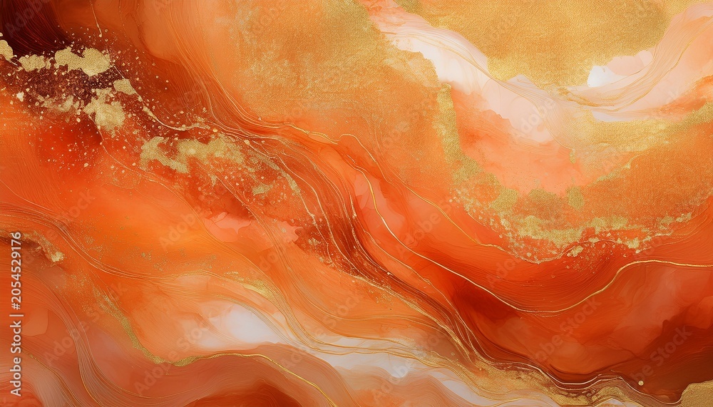 Fototapeta premium Luxury Orange And Gold Glitter Watercolour Background Texture Paper