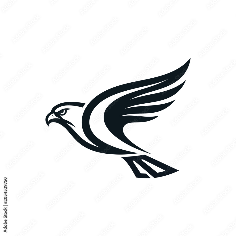 Obraz premium Minimalist black and white falcon bird logo design.