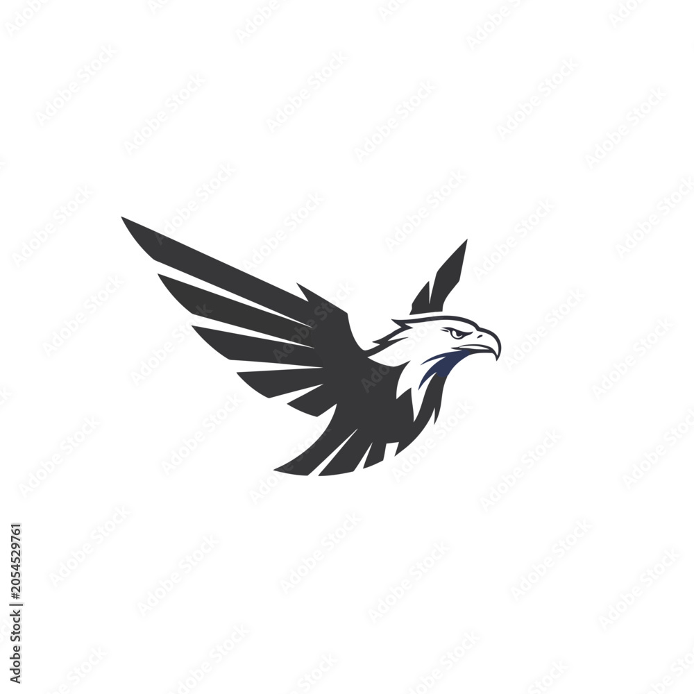 Fototapeta premium A minimalist black and white graphic illustration of a soaring eagle.
