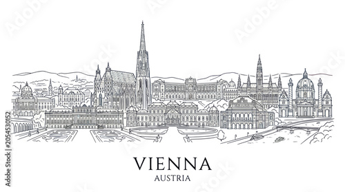 Photography Vienna austria skyline with historic landmarks hand drawn sketch