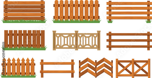 Quadro su tela Wooden Fence Collection with Rustic Garden Barriers Picket Fences and Decorative