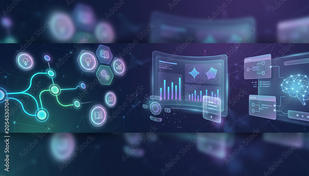 Fototapeta premium futuristic digital learning dashboard with glowing data analytics and dna visualization