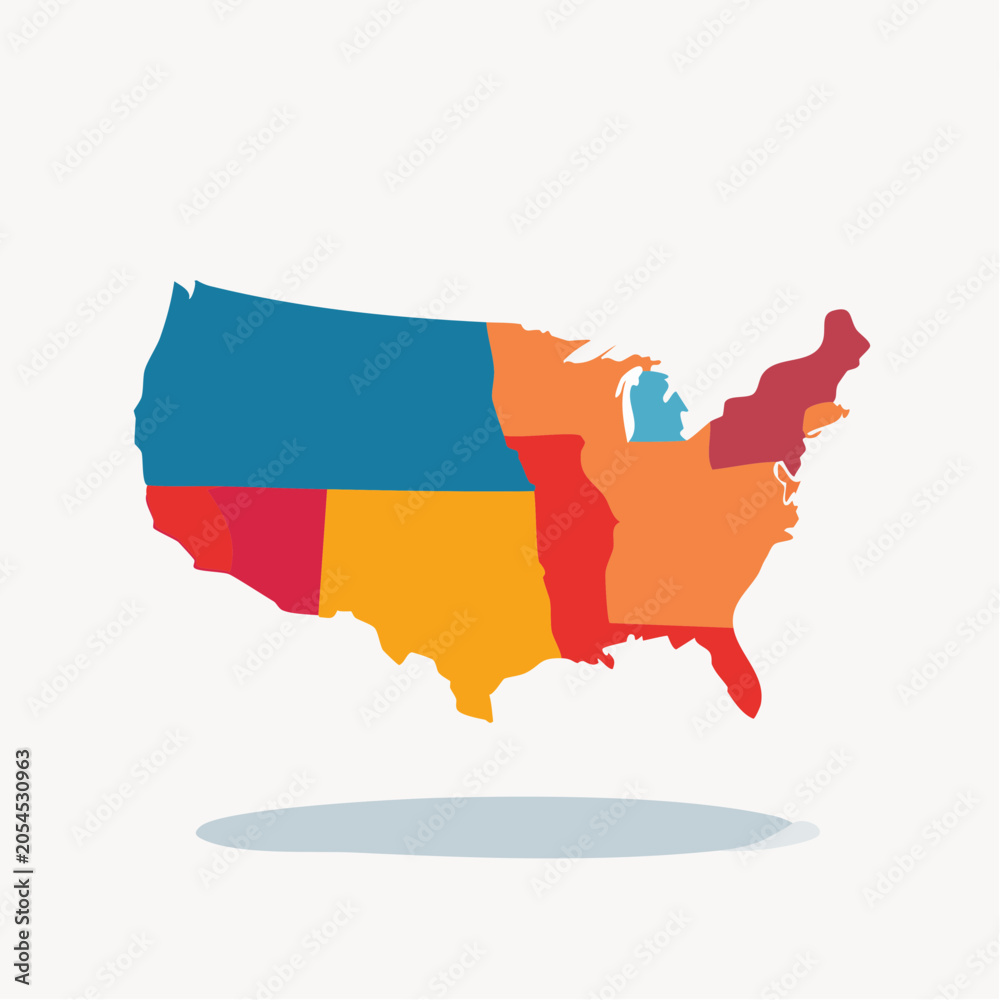 Fototapeta premium Colorful Map of the United States Divided into Regions