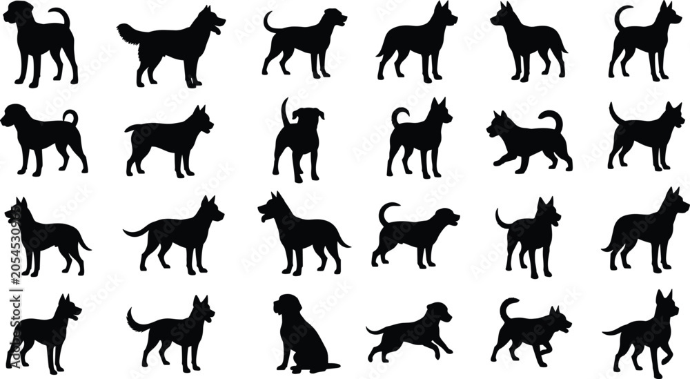 Fototapeta premium Dog Silhouette Collection Set with Standing Walking and Running Canine Poses