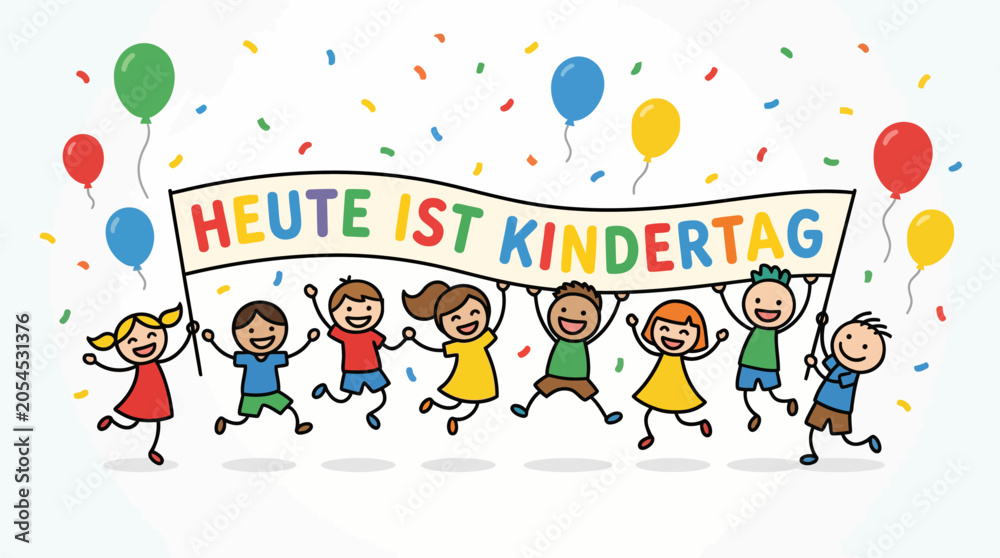 Naklejka premium Children Celebrating Childrens Day with Balloons