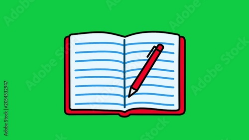 2D Animated Open Notebook with Pencil for News Writing
