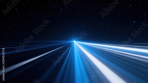 Abstract blue light streaks in space