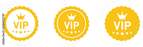 Bild auf Leinwand Three golden VIP premium membership icons with crown and five stars representing