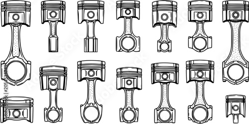 Photos Black  White Line Art Vector Set of Automotive Internal Combustion Engine Piston