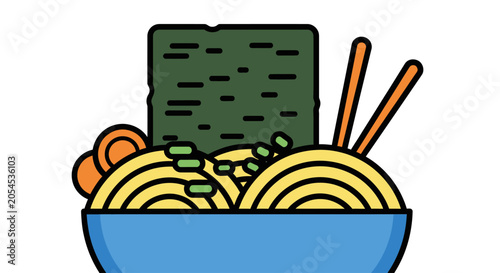 Konstfotografi Flat design bowl of noodles with nori, spring onions, and orange slices