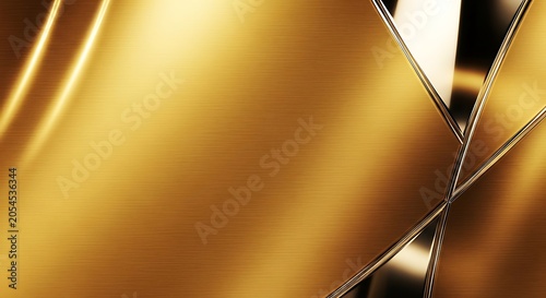 Luxurious elegant brushed gold metallic surface with glowing reflective light streaks