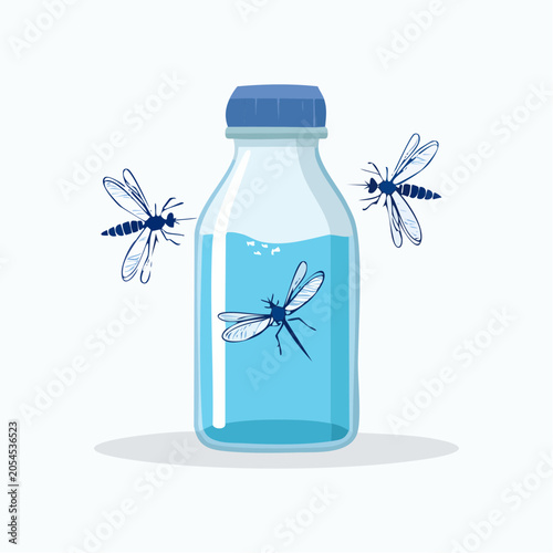 Mosquitoes near a bottle of liquid