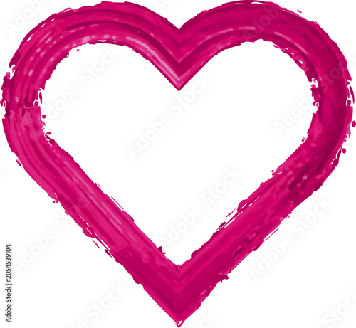 Pink Watercolor Heart Frame Romantic Hand Painted Brush Border Isolated on Transparent Background