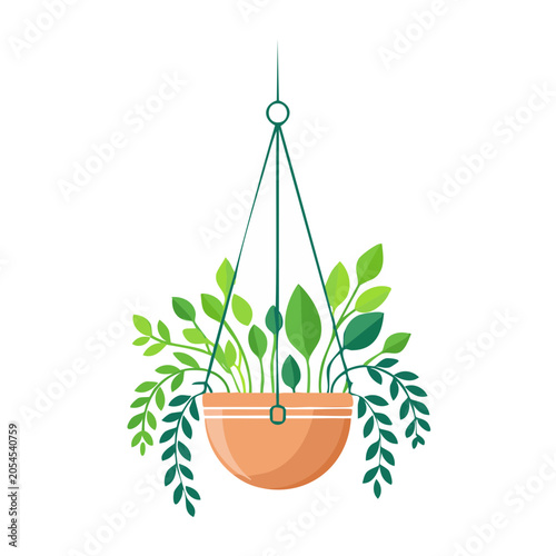 Flat Vector Illustration of Hanging Plant