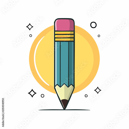 Stylized illustration of a blue pencil with a pink eraser