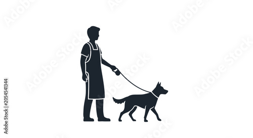 Foto Man Walking Dog on Leash Silhouette.