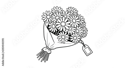 Bouquet of daisies with gift tag.