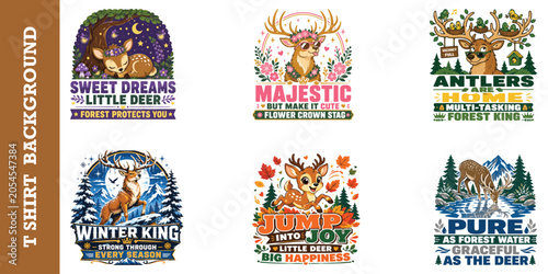 Fotografia Cute and majestic deer animal prints collection for tshirt apparel and graphic projects
