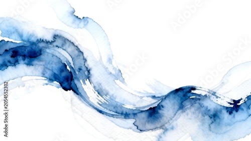 Blue watercolor wave on white background