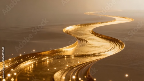 Golden winding path with sparkles