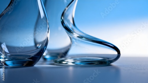 Abstract glass sculptures on reflective surface