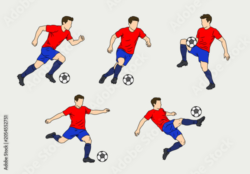 Soccer Players Action Set Illustration
