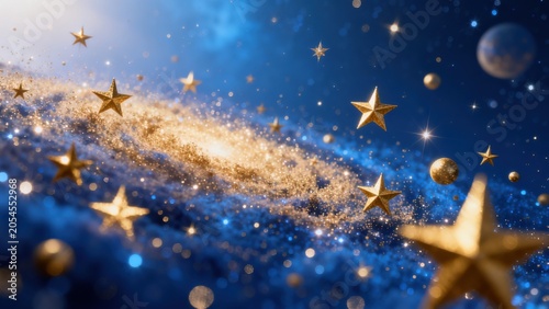 Starry cosmic scene with golden stars