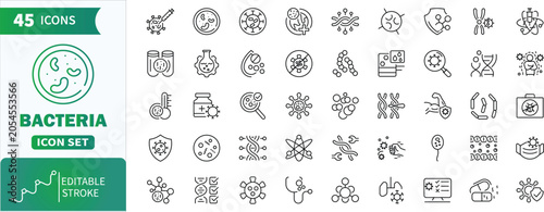 Cuadro en lienzo Bacteria line icon set