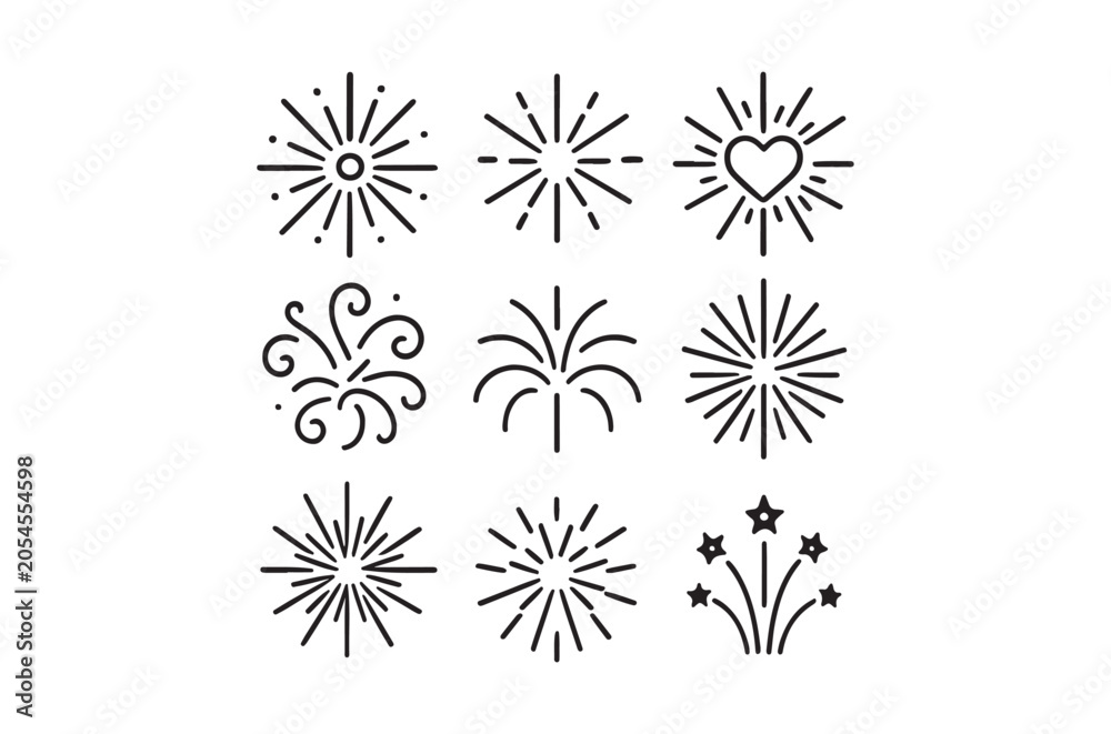 Obraz premium Starburst and floral ornament vector illustration set on white background