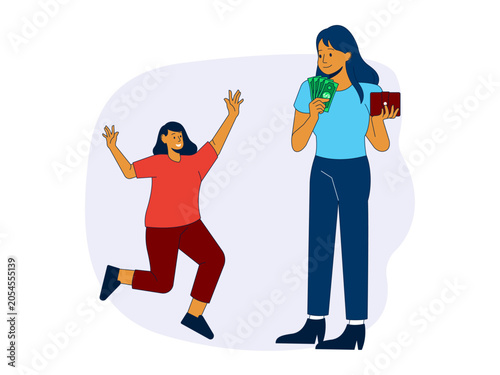 Canvas Print A mother holding cash will probably give it to her child