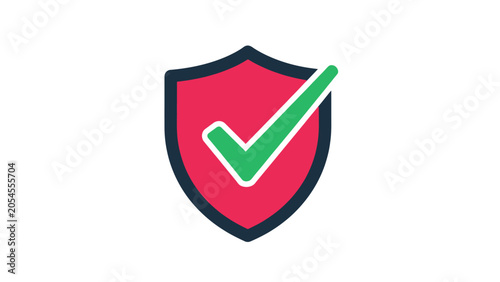 Obraz na płótnie A simple shield with a prominent green checkmark signifying approval or security