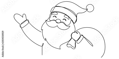 Quadro em tela Santa claus drawing in a single continuous line style Vector, illustration