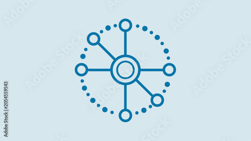 Foto Blue interconnected circles and dots on a light blue background