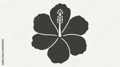 Canvas Print Dark silhouette of a hibiscus flower with visible stamen on a light cream backgr