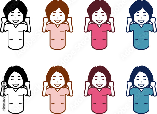 [髪型・色違い] 応援する笑顔の女性看護師のアイコン。その2