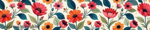 Abstract floral collage seamless pattern, hand-drawn vector , geometric, blossom