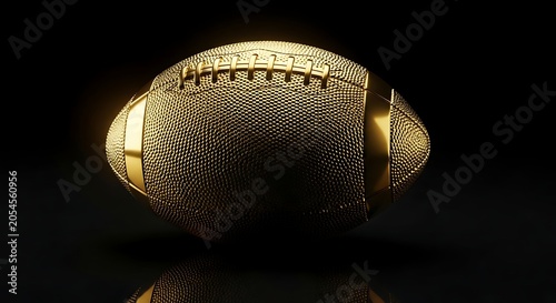 Luxury golden american football isolated on a dark reflective surface