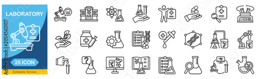 Laboratory icon set. Editable line icons. Vector illustration.