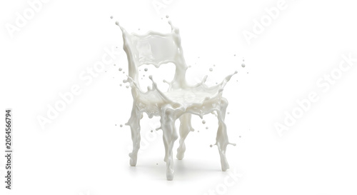 Surreal milk splash forming a chair on white background