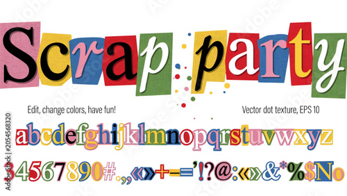 Tableau sur toile Scrap party ransom note style alphabet letters and numbers made of cutout magazi