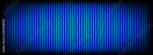 Blue pixel screen pattern. Glowing LED TV screen background. LCD display grid dots wallpaper. Glow diode pixels video wall concept. Projector or television monitor texture backdrop. Vector