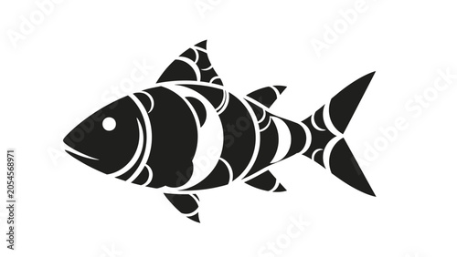Bild auf Leinwand Black silhouette of a stylized fish with intricate white circular patterns