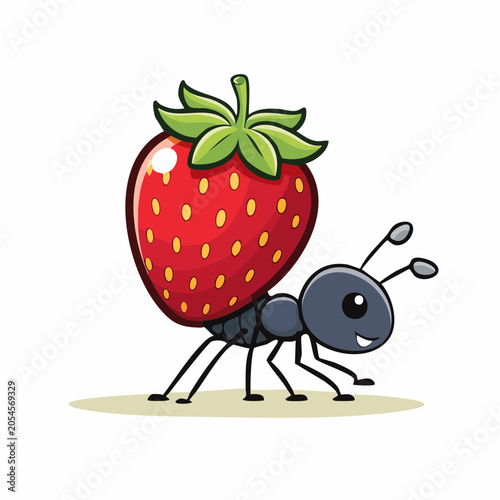 Cartoon Ant Carrying a Strawberry