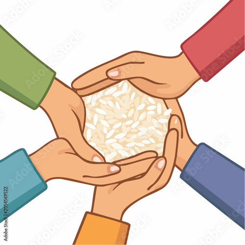 Hands holding rice, symbolizing charity and sharing