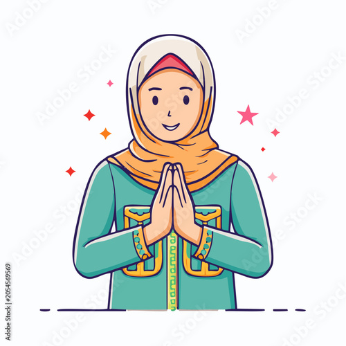 Muslim Woman in Hijab Greeting with Namaste Hands
