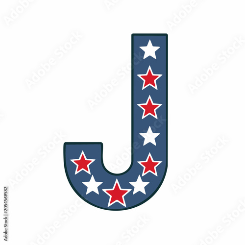 Letter J with American Flag Stars Pattern