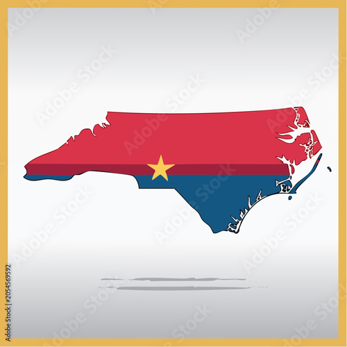 North Carolina State Map with Flag Colors and Star